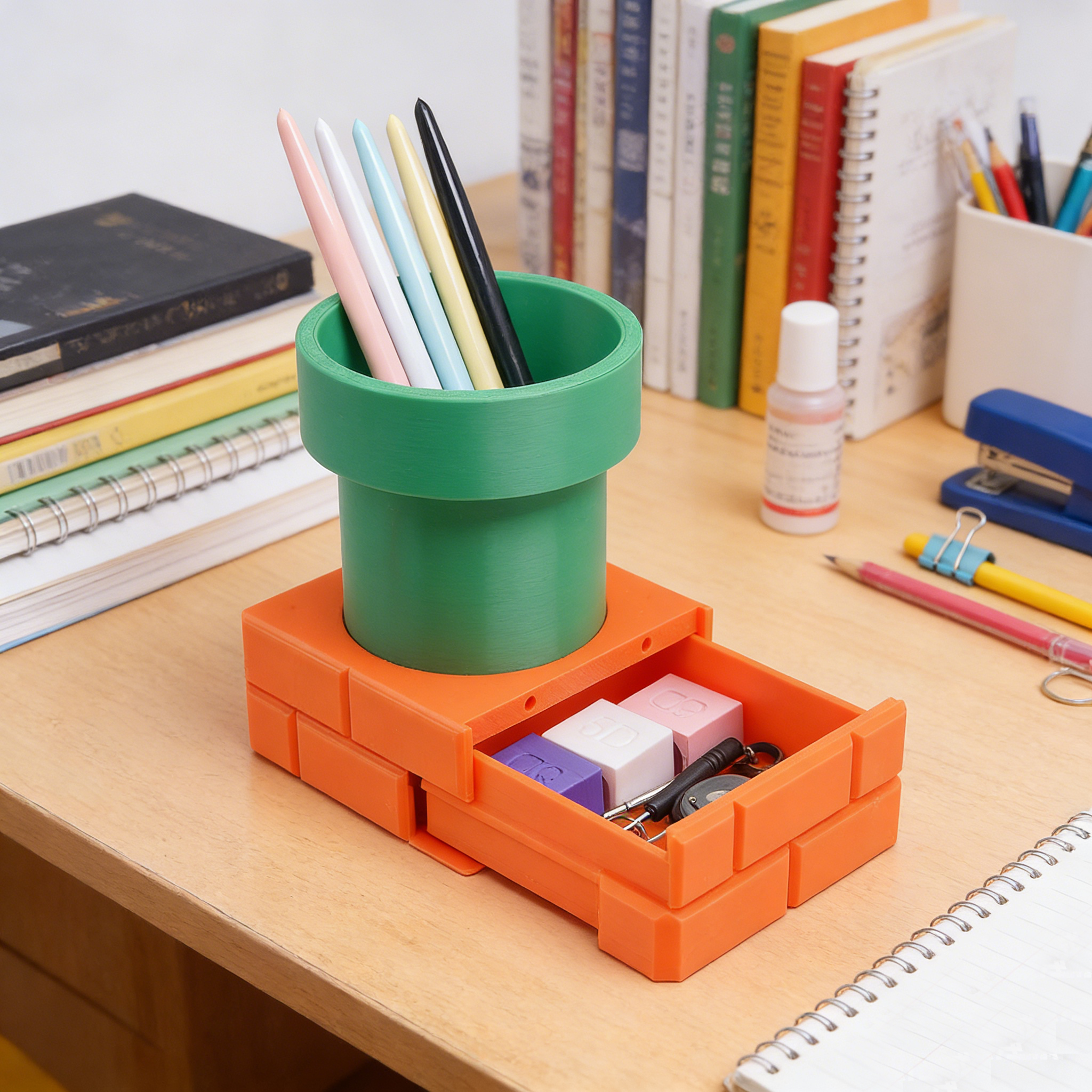 Office Technician - 1 Brick- and Pipe-Shaped Pen Holder